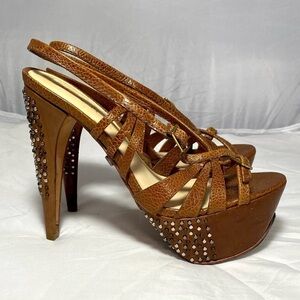 LAMB Gwen Stefani Studded Dale brown Platform strappy Stilettos size 5.5